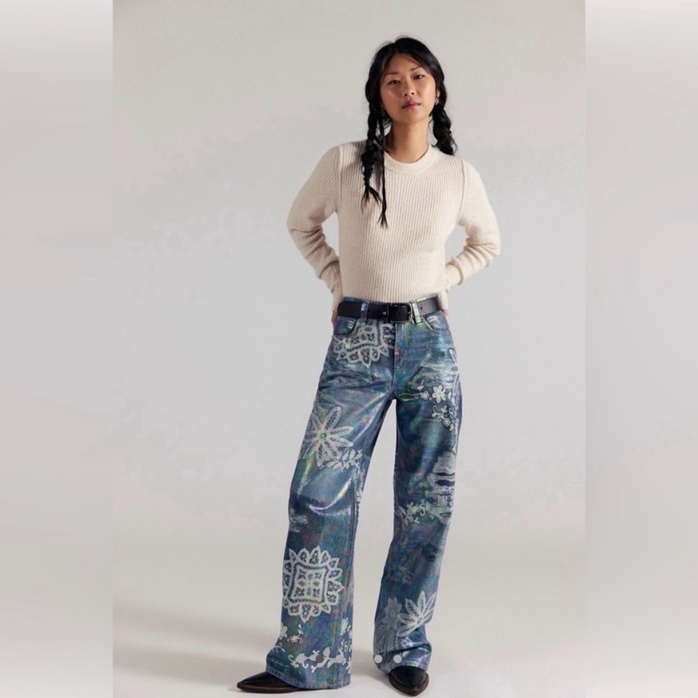 NWT Free People We The Free Tinsley Baggy Printed High-Rise Illusions Jeans